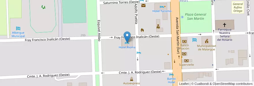Mapa de ubicacion de Hotel Rioma en Argentina, Chile, Mendoza, Departamento Malargüe, Distrito Ciudad De Malargüe.