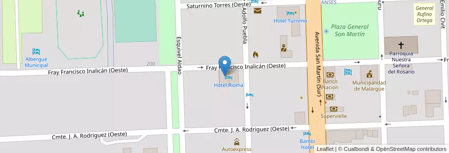 Mapa de ubicacion de Hotel Rioma en 阿根廷, 智利, Mendoza, Departamento Malargüe, Distrito Ciudad De Malargüe.