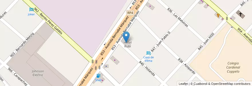 Mapa de ubicacion de Hotel Rubi en 아르헨티나, 부에노스아이레스주, Partido De Tres De Febrero.