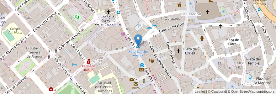Mapa de ubicacion de Hotel Sancho Abarca en Spanien, Aragonien, Huesca, Hoya De Huesca / Plana De Uesca, Huesca.