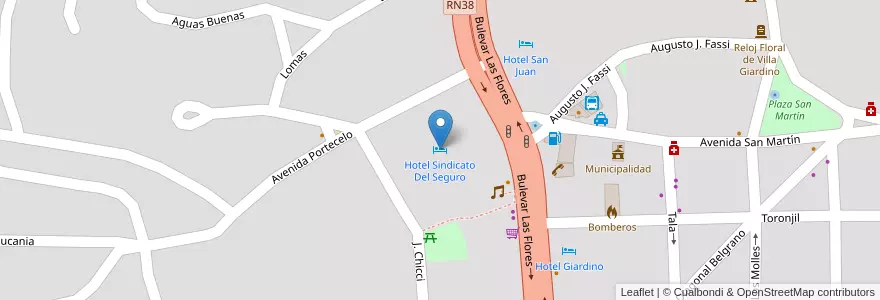 Mapa de ubicacion de Hotel Sindicato Del Seguro en آرژانتین, Córdoba, Departamento Punilla, Pedanía San Antonio, Municipio De Villa Giardino, Villa Giardino.