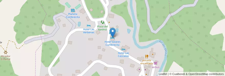 Mapa de ubicacion de Hotel Solares Cumbrecita en Argentinië, Córdoba, Departamento Calamuchita, Pedanía Los Reartes, Comuna De La Cumbrecita, La Cumbrecita.