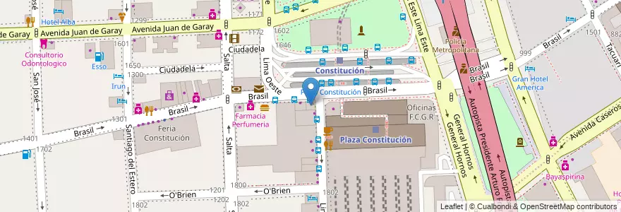 Mapa de ubicacion de Hotel Tren Mixto, Constitucion en 阿根廷, Ciudad Autónoma De Buenos Aires, Comuna 4, Comuna 1, 布宜诺斯艾利斯.