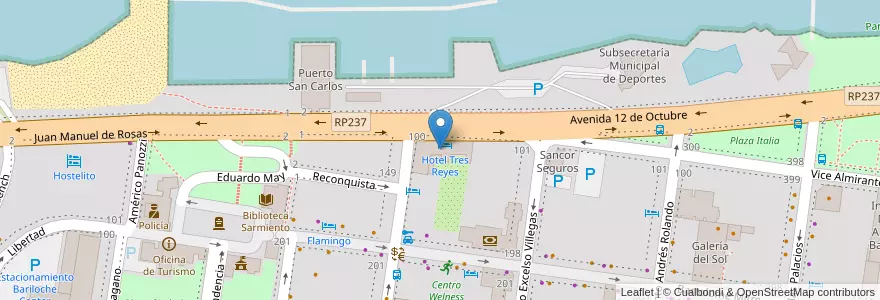 Mapa de ubicacion de Hotel Tres Reyes en آرژانتین, شیلی, استان ریو نگرو، آرژانتین, Departamento Bariloche, Municipio De San Carlos De Bariloche, San Carlos De Bariloche.