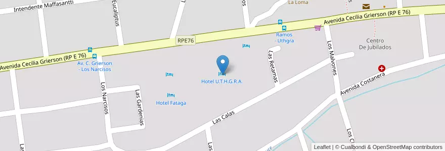 Mapa de ubicacion de Hotel U.T.H.G.R.A. en 阿根廷, Córdoba, Departamento Punilla, Pedanía Dolores, Municipio De Los Cocos.