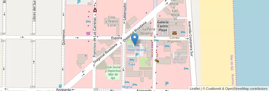 Mapa de ubicacion de Hotel Verona en アルゼンチン, Mar De Ajó.