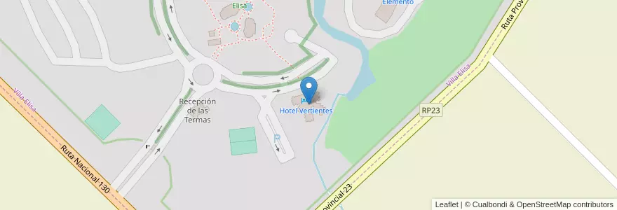 Mapa de ubicacion de Hotel Vertientes en 阿根廷, 恩特雷里奥斯省, Departamento Colón, Distrito Segundo, Villa Elisa, Villa Elisa.