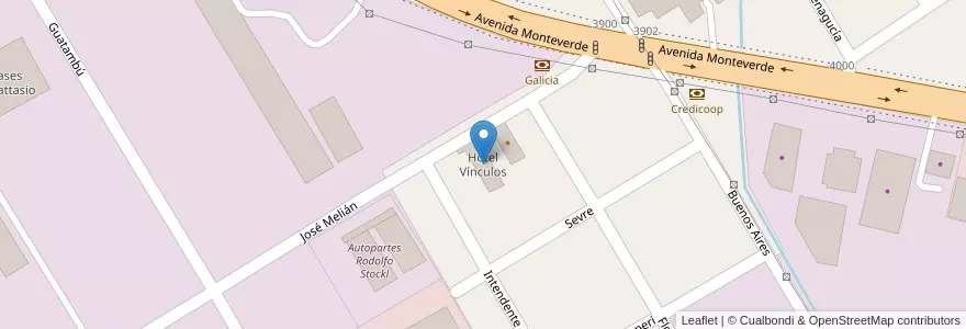 Mapa de ubicacion de Hotel Vínculos en アルゼンチン, ブエノスアイレス州, Partido De Almirante Brown, Burzaco.