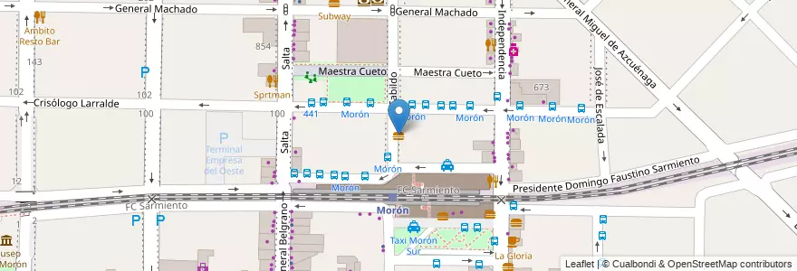 Mapa de ubicacion de HOY empanadas en 아르헨티나, 부에노스아이레스주, Partido De Morón, Morón.