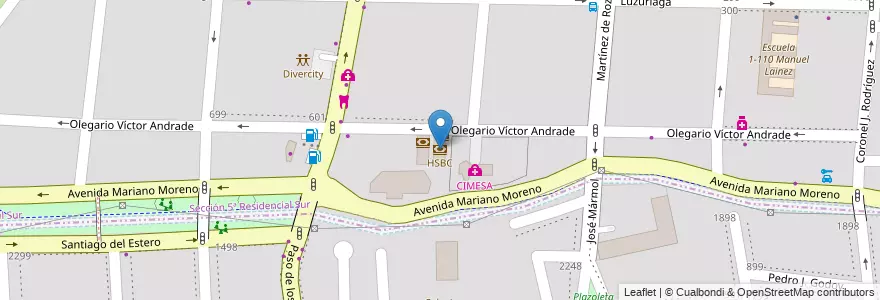 Mapa de ubicacion de HSBC en Arjantin, Şili, Mendoza, Departamento Capital, Godoy Cruz, Ciudad De Mendoza, Sección 5ª Residencial Sur.