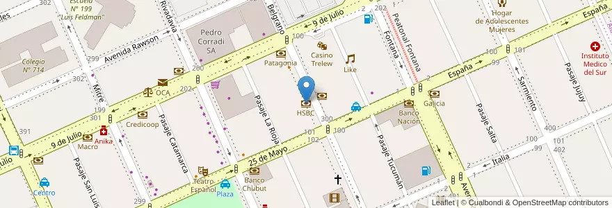 Mapa de ubicacion de HSBC en Аргентина, Чубут, Трелью, Departamento Rawson.