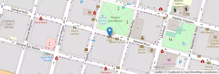 Mapa de ubicacion de HSBC en Аргентина, Чили, Рио-Негро, Cipolletti, Departamento General Roca.