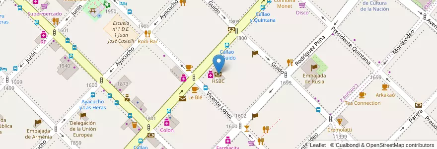 Mapa de ubicacion de HSBC, Recoleta en アルゼンチン, Ciudad Autónoma De Buenos Aires, Comuna 2, ブエノスアイレス.
