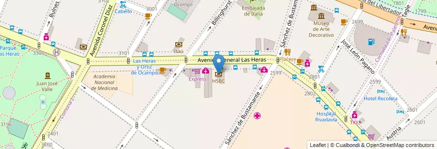 Mapa de ubicacion de HSBC, Recoleta en Argentina, Ciudad Autónoma De Buenos Aires, Comuna 2, Buenos Aires.