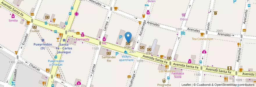 Mapa de ubicacion de HSBC, Recoleta en アルゼンチン, Ciudad Autónoma De Buenos Aires, Comuna 2, ブエノスアイレス.