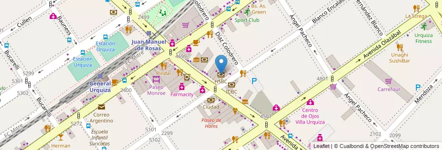 Mapa de ubicacion de HSBC, Villa Urquiza en 아르헨티나, Ciudad Autónoma De Buenos Aires, Comuna 12, 부에노스아이레스.
