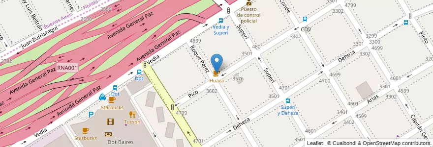 Mapa de ubicacion de Huaca, Saavedra en Argentinië, Ciudad Autónoma De Buenos Aires, Comuna 12, Partido De Vicente López, Buenos Aires, Vicente López.