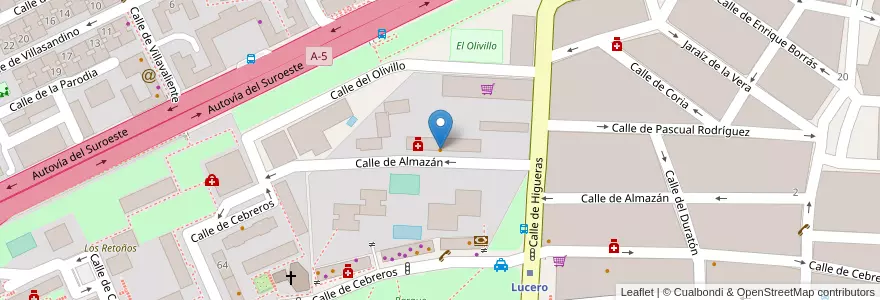 Mapa de ubicacion de Huariche en إسبانيا, منطقة مدريد, منطقة مدريد, Área Metropolitana De Madrid Y Corredor Del Henares, مدريد.