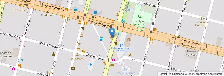 Mapa de ubicacion de Huaw Bowling Resto-Bar en アルゼンチン, サンタフェ州, Departamento La Capital, Santa Fe Capital, Santa Fe.