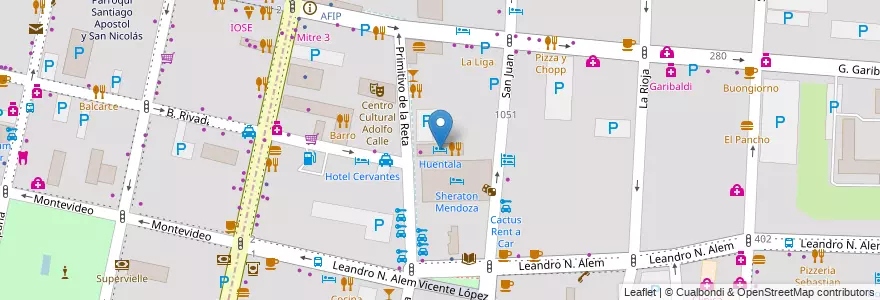 Mapa de ubicacion de Huentala en Arjantin, Şili, Mendoza, Departamento Capital, Ciudad De Mendoza, Sección 3ª Parque O'Higgins.