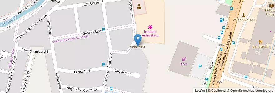 Mapa de ubicacion de Hugo Wast en آرژانتین, Córdoba, Departamento Capital, Pedanía Capital, Córdoba, Municipio De Córdoba.