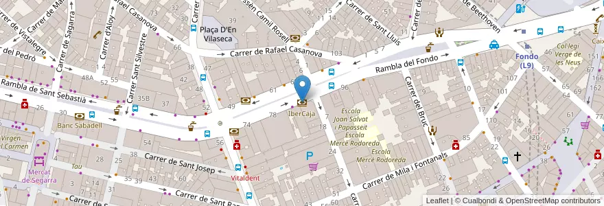 Mapa de ubicacion de IberCaja en 西班牙, Catalunya, Barcelona, Barcelonès, Badalona, Santa Coloma De Gramenet.