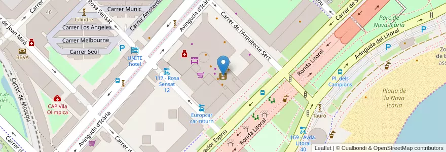 Mapa de ubicacion de Icaria Yelmo Cineplex en Spanien, Katalonien, Barcelona, Barcelonès, Barcelona.