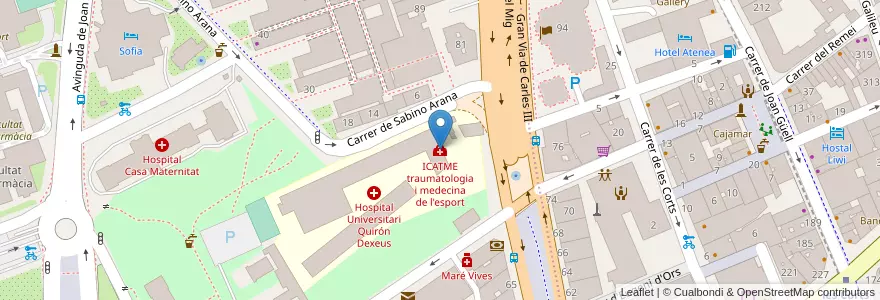 Mapa de ubicacion de ICATME traumatologia i medecina de l'esport en 西班牙, Catalunya, Barcelona, Barcelonès, Barcelona.