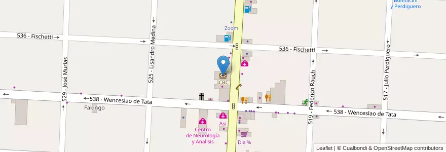 Mapa de ubicacion de ICBC en Arjantin, Buenos Aires, Partido De Tres De Febrero, Caseros.