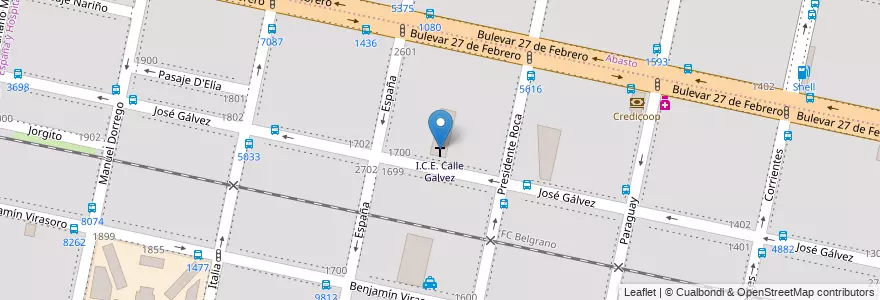 Mapa de ubicacion de I.C.E. Calle Galvez en آرژانتین, سانتافه, Departamento Rosario, Municipio De Rosario, تسبیح.