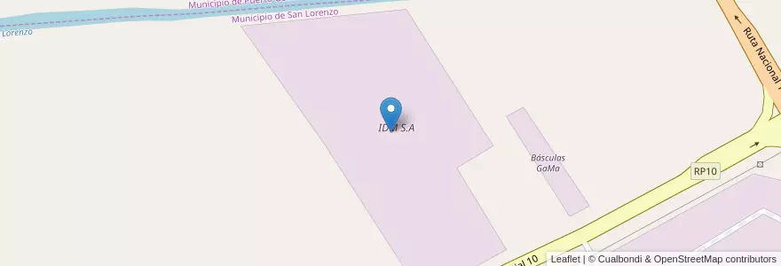 Mapa de ubicacion de IDM S.A en アルゼンチン, サンタフェ州, Departamento San Lorenzo, Municipio De Puerto General San Martín.