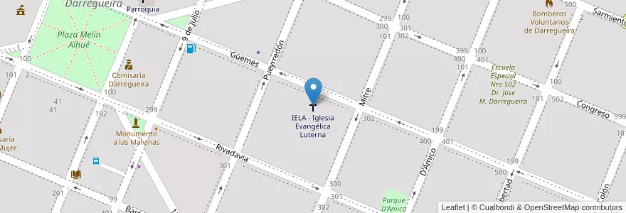 Mapa de ubicacion de IELA - Iglesia Evangélica Luterna en الأرجنتين, بوينس آيرس, Partido De Puan, Darregueira.