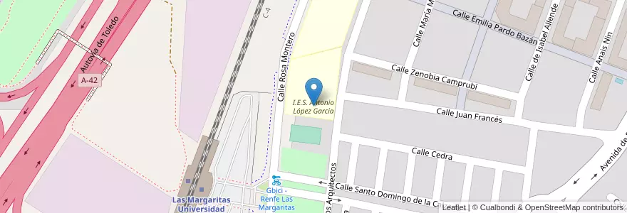 Mapa de ubicacion de I.E.S. Antonio López García en إسبانيا, منطقة مدريد, منطقة مدريد, Área Metropolitana De Madrid Y Corredor Del Henares, Getafe.