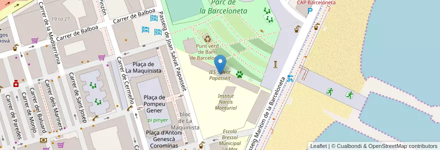 Mapa de ubicacion de IES Salvat Papasseit en 스페인, Catalunya, Barcelona, Barcelonès, 바르셀로나.