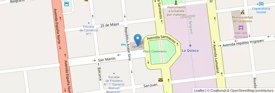 Mapa de ubicacion de iglesia en 아르헨티나, Jujuy, Departamento Yavi, Municipio De La Quiaca, La Quiaca.