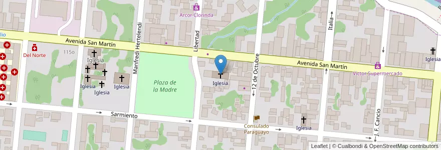 Mapa de ubicacion de Iglesia en Argentina, Formosa, Departamento Pilcomayo, Municipio De Clorinda, Clorinda.