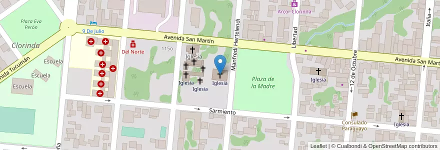 Mapa de ubicacion de Iglesia en Arjantin, Formosa, Departamento Pilcomayo, Municipio De Clorinda, Clorinda.