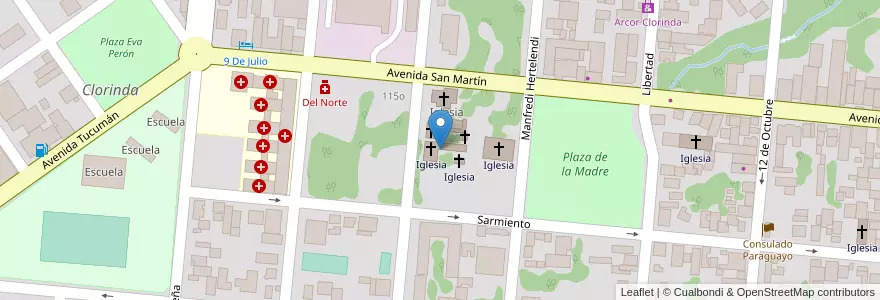 Mapa de ubicacion de Iglesia en アルゼンチン, フォルモサ州, Departamento Pilcomayo, Municipio De Clorinda, Clorinda.