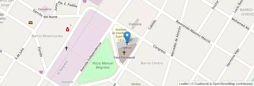 Mapa de ubicacion de Iglesia en 아르헨티나, Tucumán, Departamento Monteros, Municipio De Villa Quinteros.