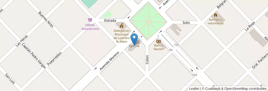 Mapa de ubicacion de Iglesia en 阿根廷, 布宜诺斯艾利斯省, Partido De Leandro N. Alem.