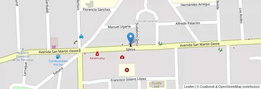 Mapa de ubicacion de Iglesia en Arjantin, Misiones, Departamento Eldorado, Municipio De Eldorado, Eldorado.