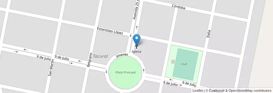 Mapa de ubicacion de Iglesia en Argentina, Santa Fe, Departamento Castellanos, Municipio De Tacural.