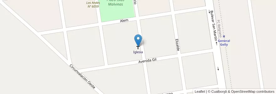 Mapa de ubicacion de Iglesia en Argentinien, Santa Fe, Departamento Constitución, Municipio De General Gelly.