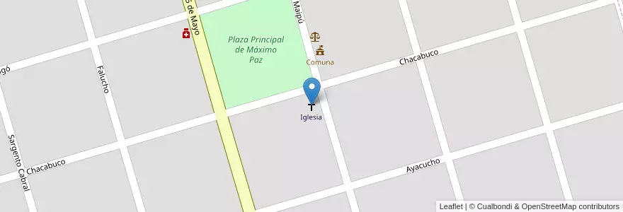 Mapa de ubicacion de Iglesia en アルゼンチン, サンタフェ州, Departamento Constitución, Municipio De Máximo Paz, Máximo Paz.