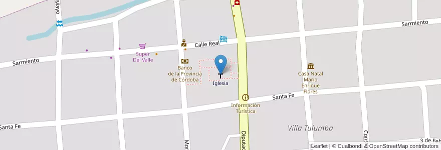 Mapa de ubicacion de Iglesia en Аргентина, Кордова, Departamento Tulumba, Pedanía Parroquia, Municipio De Villa Tulumba, Villa Tulumba.