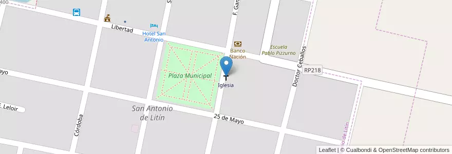 Mapa de ubicacion de Iglesia en Argentinië, Córdoba, Departamento Unión, Pedanía Litín, Municipio De San Antonio De Litín, San Antonio De Litín.