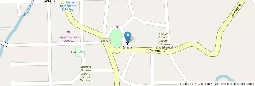 Mapa de ubicacion de Iglesia en 阿根廷, Córdoba, Departamento Colón, Pedanía Río Ceballos, Municipio De Unquillo.