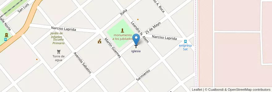 Mapa de ubicacion de iglesia en Arjantin, Córdoba, Departamento Río Cuarto, Pedanía Río Cuarto, Municipio De Las Higueras, Las Higueras.