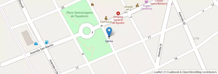 Mapa de ubicacion de Iglesia en 阿根廷, 布宜诺斯艾利斯省, Partido De La Costa.