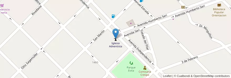 Mapa de ubicacion de Iglesia Adventista en Argentinië, Entre Ríos, Departamento Paraná, Distrito Espinillo, Crespo.